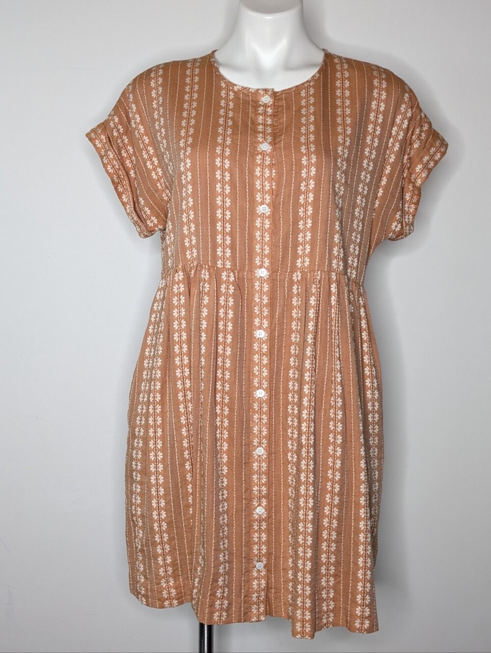 Madewell Orange White Floral Button Up Cotton Dress M